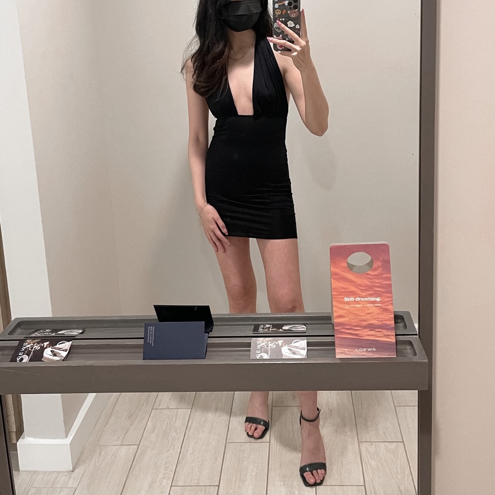 ASOS | Black multi-way Halter Cross Mini Dress
